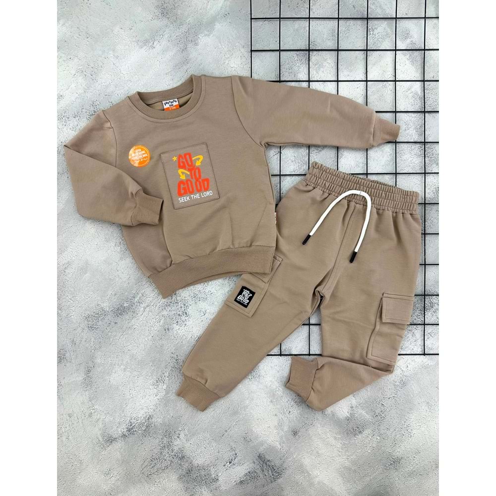 YAVRUCAK 5054 GO TO GOOD BASKILI MEVSİMLİK TAKIM - BEJ - 8 YAŞ