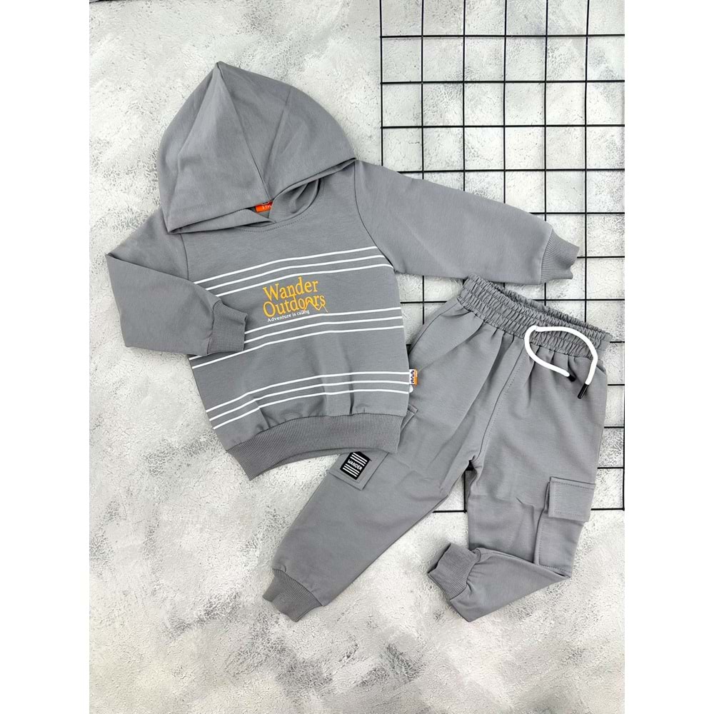 YAVRUCAK 5061 ÇİZGİLİ WANDER OUTDOORS BASKILI MEVSİMLİK TAKIM - GRİ - 6 YAŞ