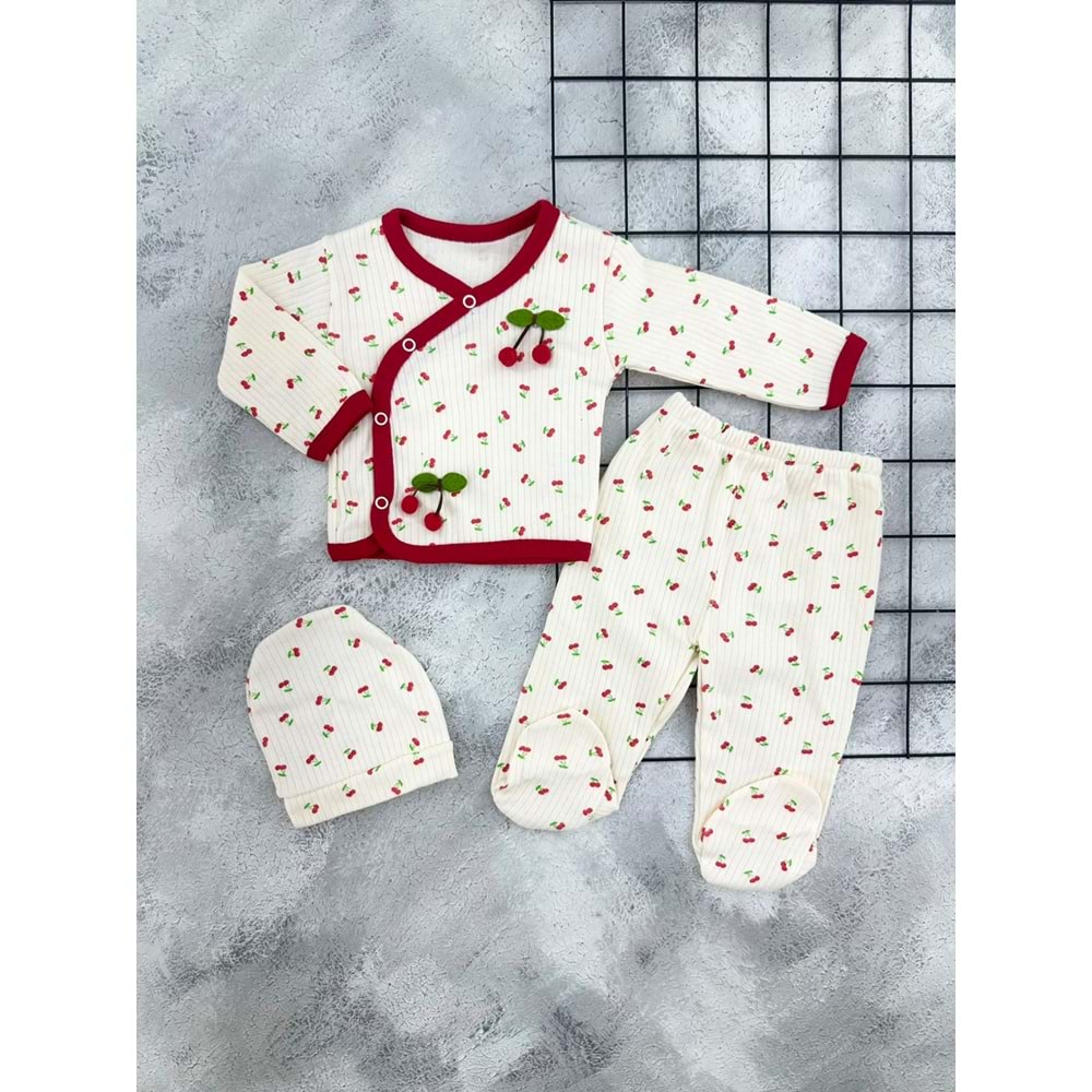 GONCA 4292 KİRAZLI 3 LÜ ZIBIN TAKIM - KREM - 0-3 AY