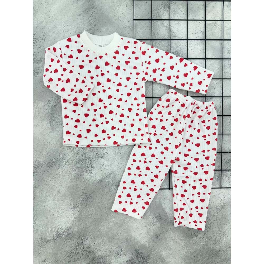 GONCA 048 MİNİK KALPLER PİJAMA TAKIM - KREM - 3 YAŞ