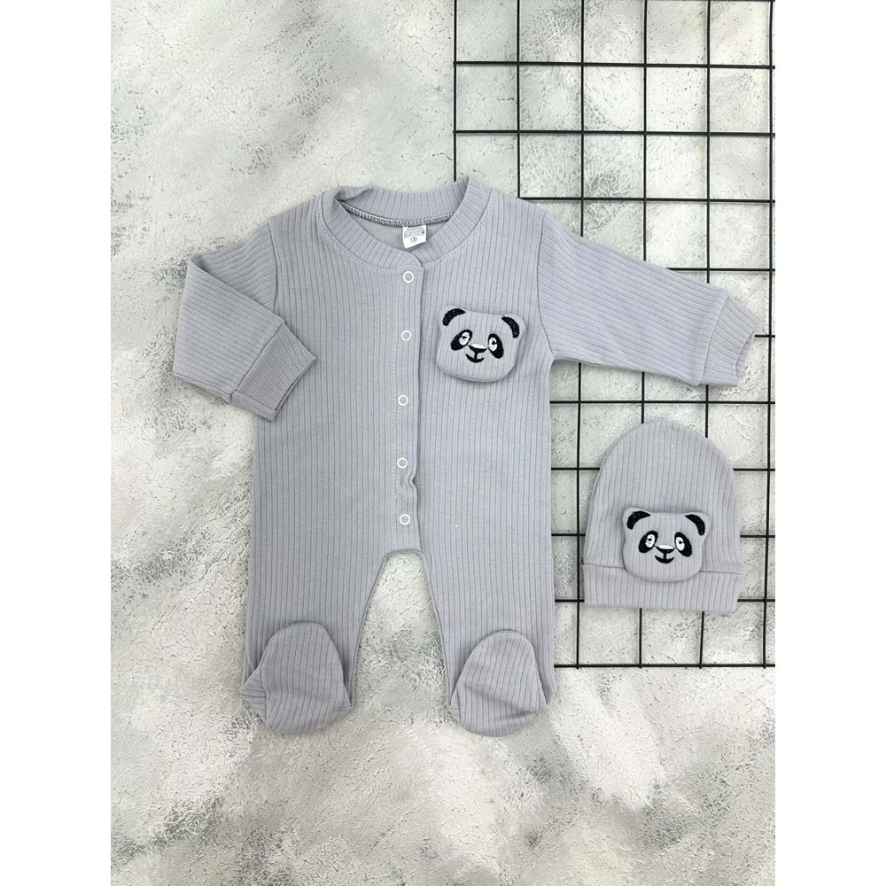BABYMED 156 PANDA ŞAPKALI PATİKLİ TULUM - FÜME - 9 AY