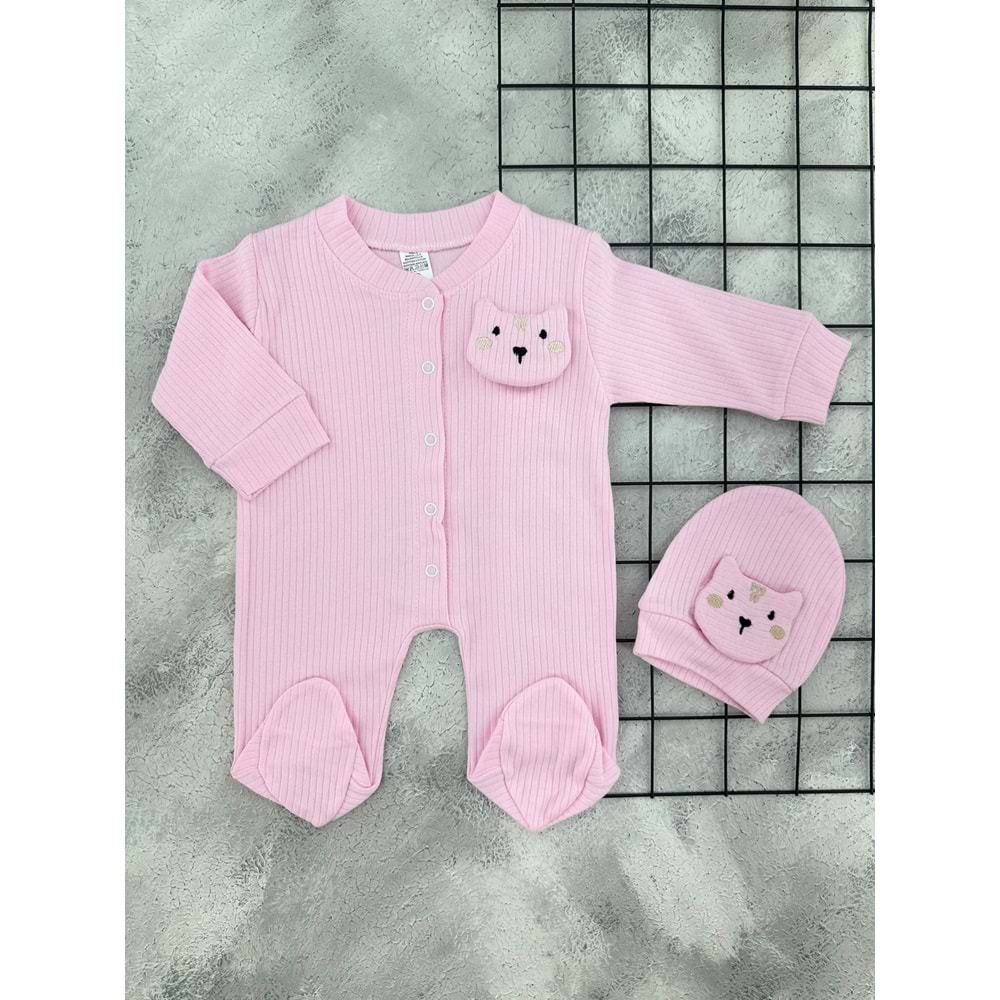 BABYMED 157 KEDİ ŞAPKALI PATİKLİ TULUM - PEMBE - 9 AY