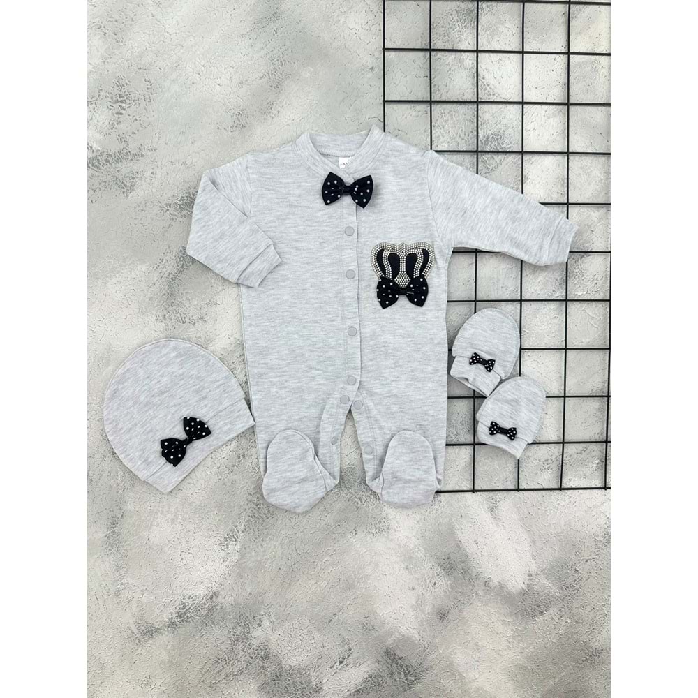 AMORE BABY 2950 TAŞLI PATİKLİ ŞAPKALI TULUM - GRİ - 9 AY