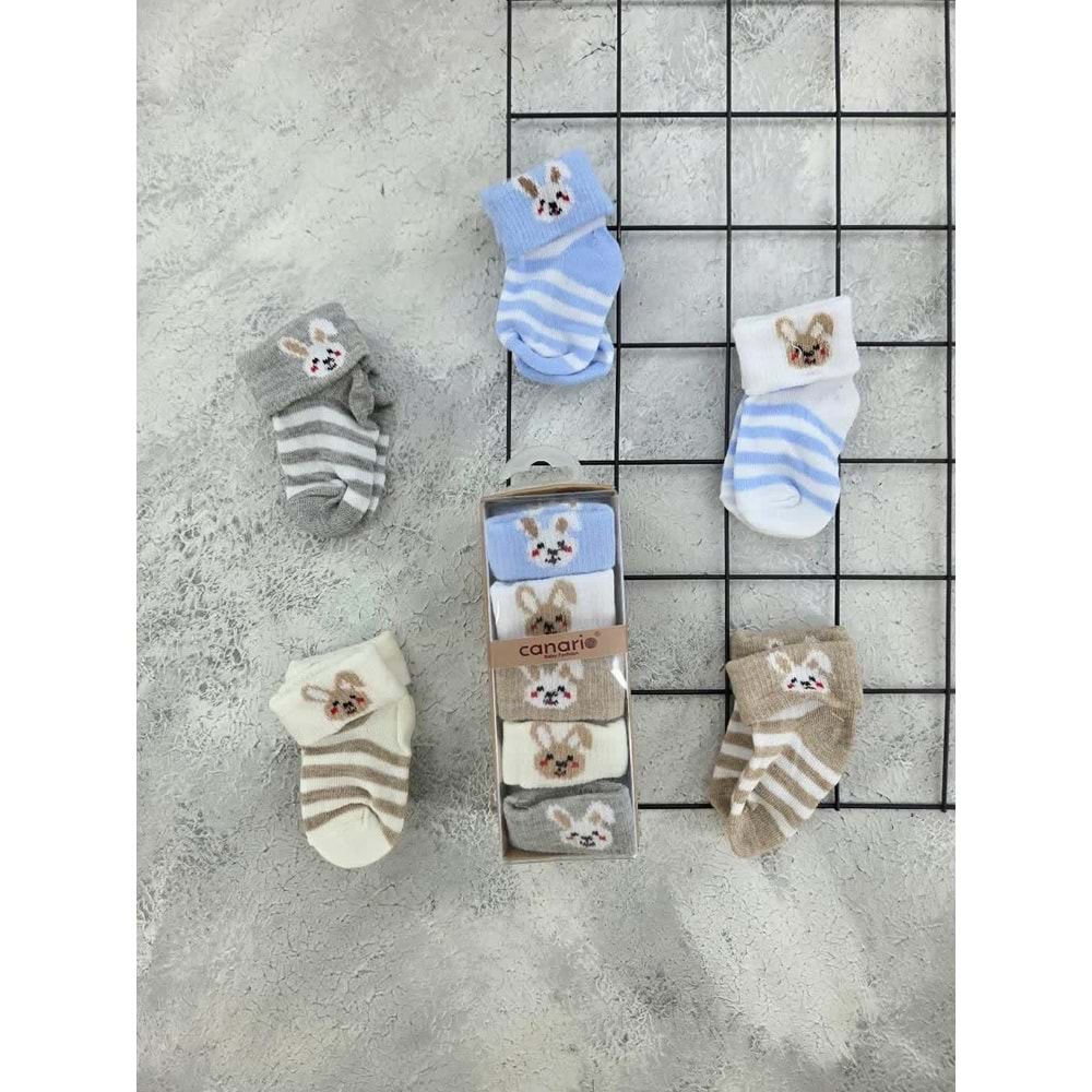 CANARİ TAVŞANLI 5 Lİ ÇORAP SET- 0-6 AY - KAHVE - 0-6 AY