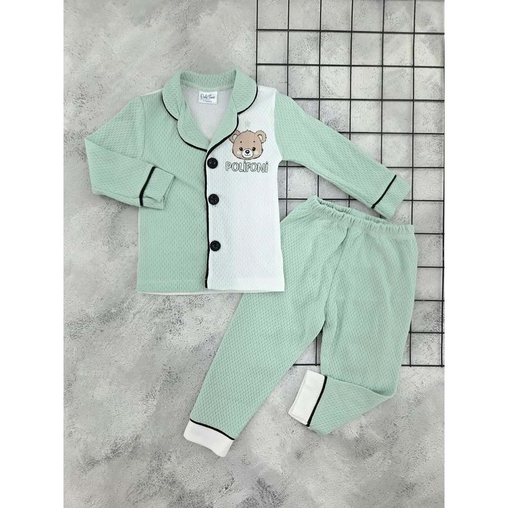 POLİFONİ 5088 SEVİMLİ AYICIK DÜĞMELİ PİJAMA TAKIM - MİND - 5 YAŞ