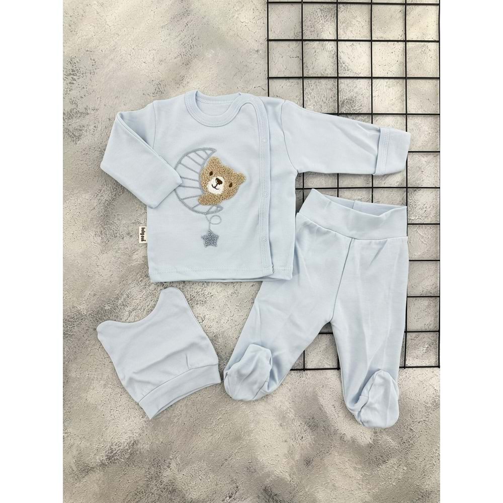 BABYCAN 9449 AY YILDIZ AYICIK 3 LÜ ZIBIN TAKIM - BEBE MAVİSİ - 0-3 AY