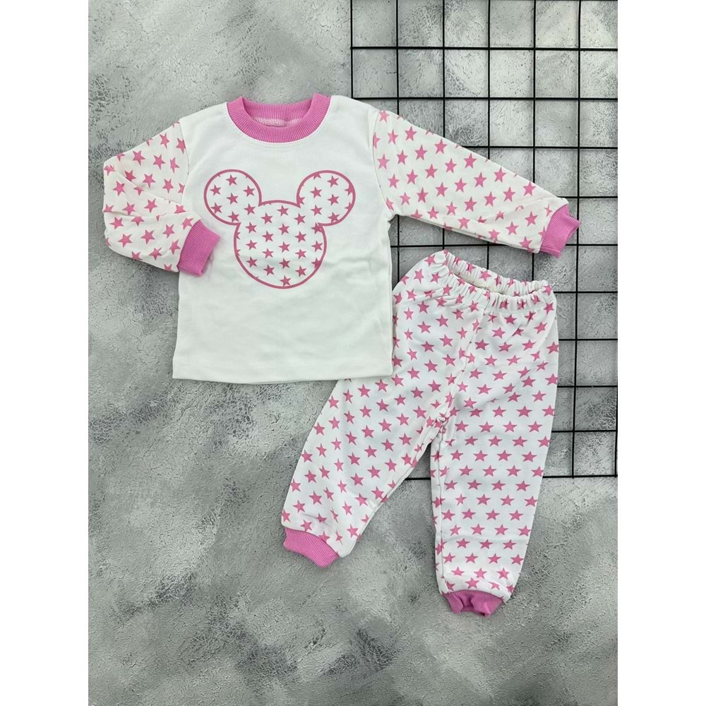 MİNİBİRD 1004 YILDIZLI MİCKEY BASKILI PİJAMA TAKIMI - PEMBE - 3 YAŞ