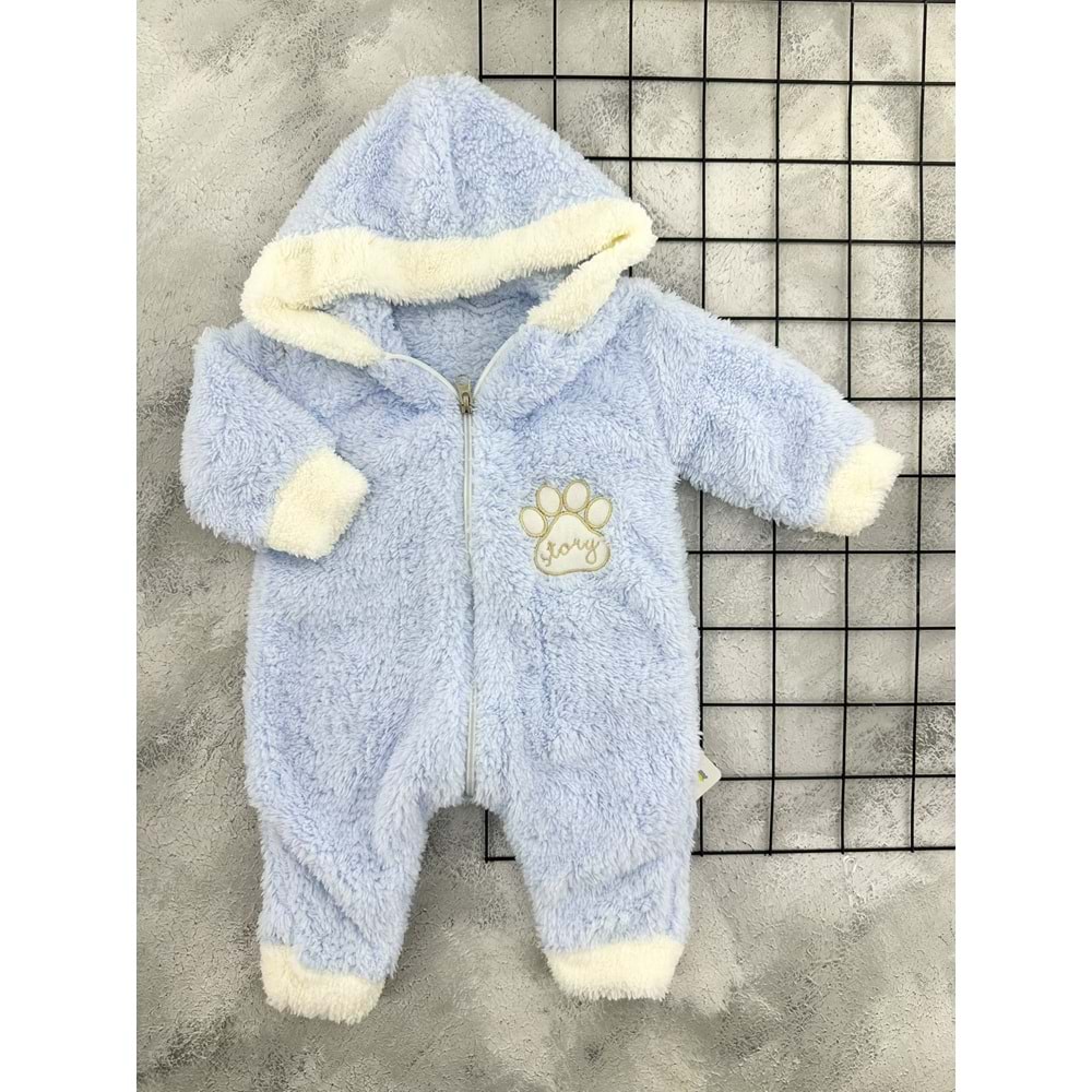 STORYBABY 16038 PATİ NAKIŞLI KAPÜŞONLU WELSOFT TULUM - MAVİ - 12-18 AY
