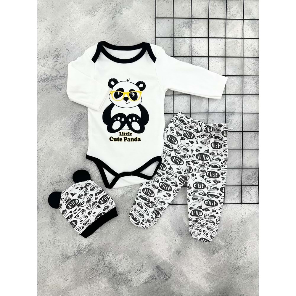 MİNİBİRD 0410 GÖZLÜKLÜ PANDA 3 LÜ BADİLİ TAKIM - SİYAH - 6 AY