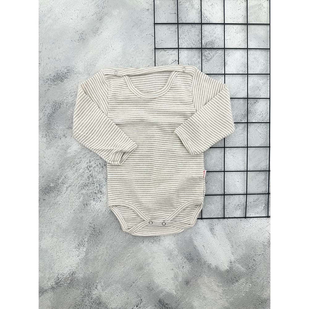 ESLEM 1221 ÇİZGİLİ U KOL BADY - SÜTLÜ KAHVE - 1 YAŞ
