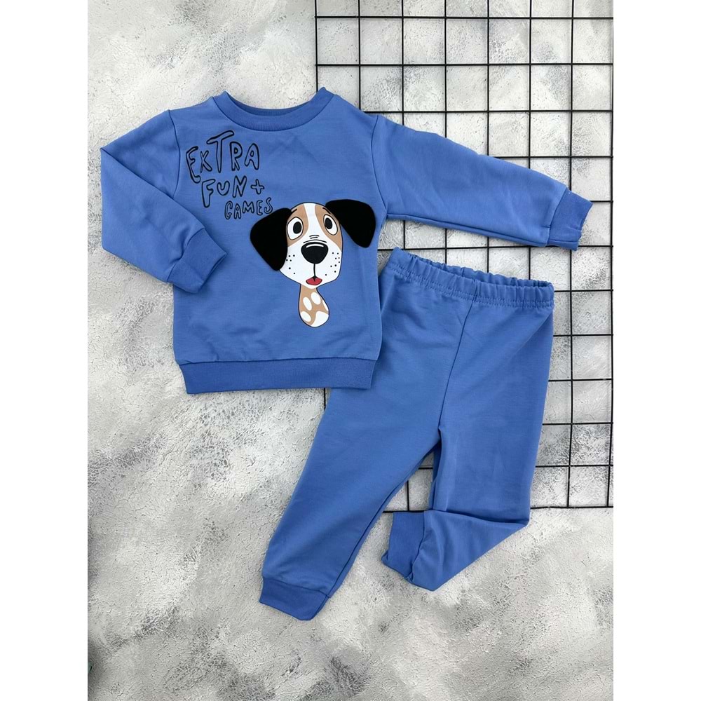 BAMBU 62144 KÖPEK BASKILI MEVSİMLİK TAKIM - MAVİ - 1 YAŞ