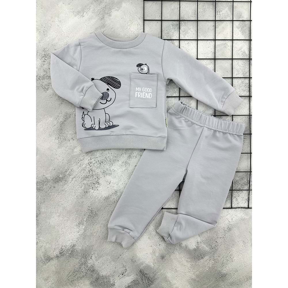 BAMBU 62134 KÖPEKLİ CEPLİ MEVSİMLİK TAKIM - GRİ - 1 YAŞ