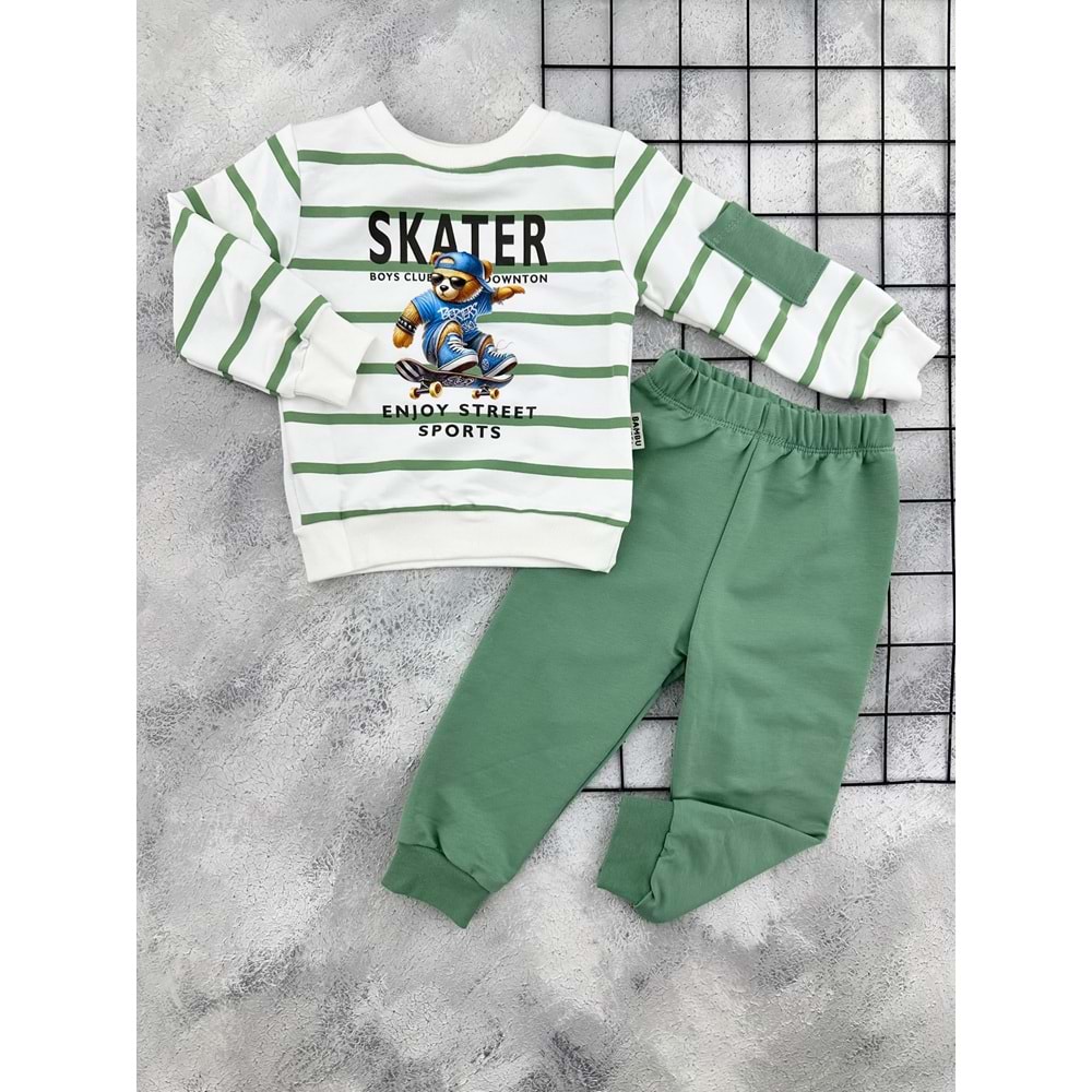 BAMBU 62126 SPORCU AYI BASKILI MEVSİMLİK TAKIM - YEŞİL - 1 YAŞ