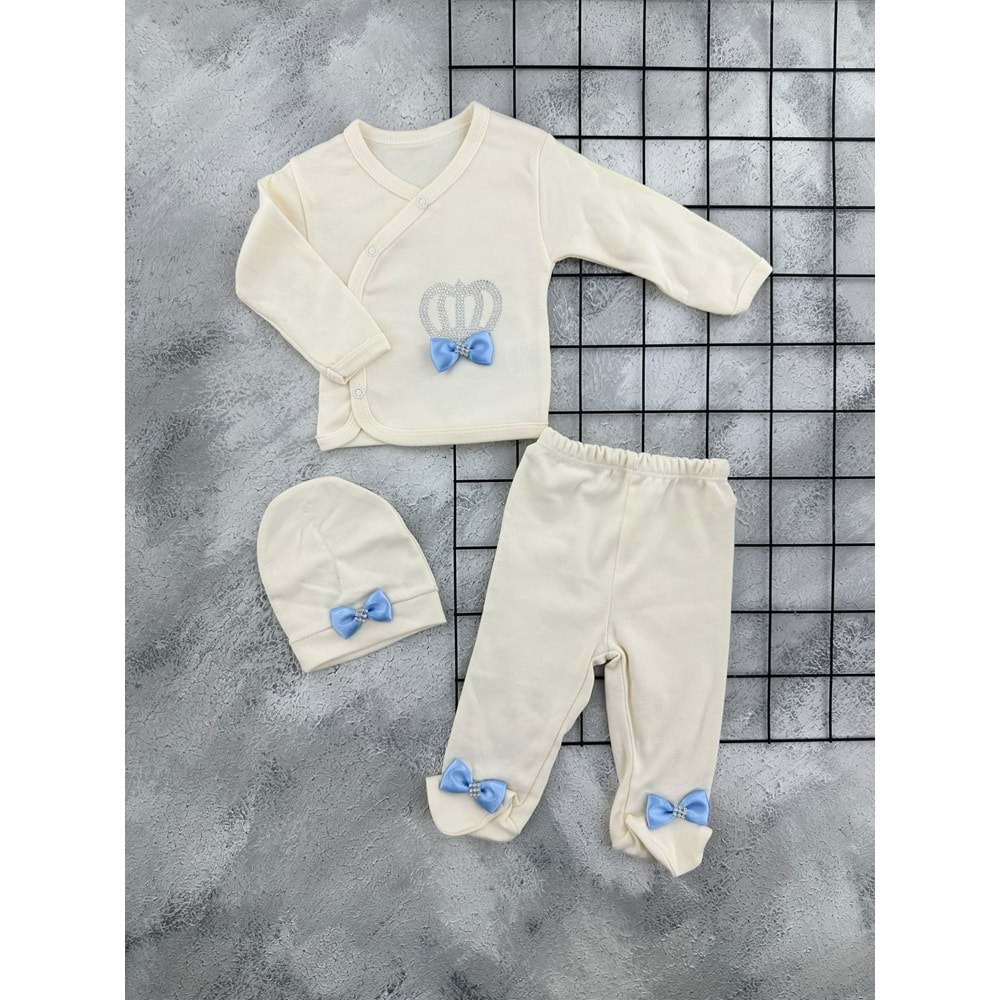 GONCA 4296 PRENS TAŞLI ZIBIN TAKIMI - KREM - 0-3 AY