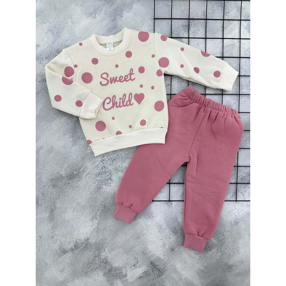 GİDDY 38224 PUANTİYELİ SWEET BASKI 3İP TAKIM - PUDRA - 3-4 YAŞ