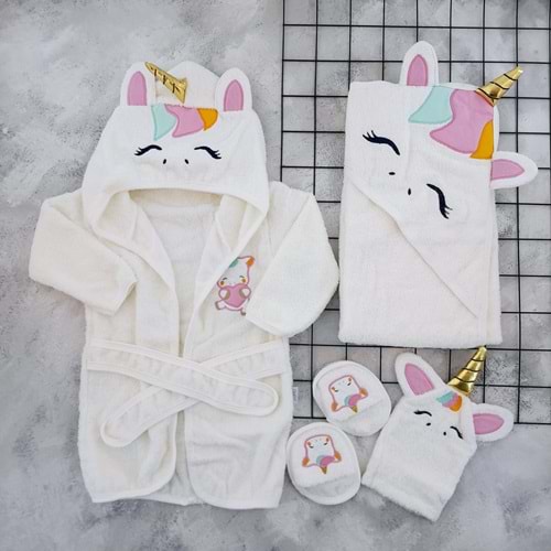 BABY ZUHU UNİCORN BORNOZ SETİ - KREM