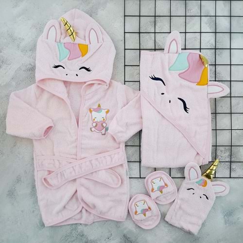 BABY ZUHU UNİCORN BORNOZ SETİ - PEMBE
