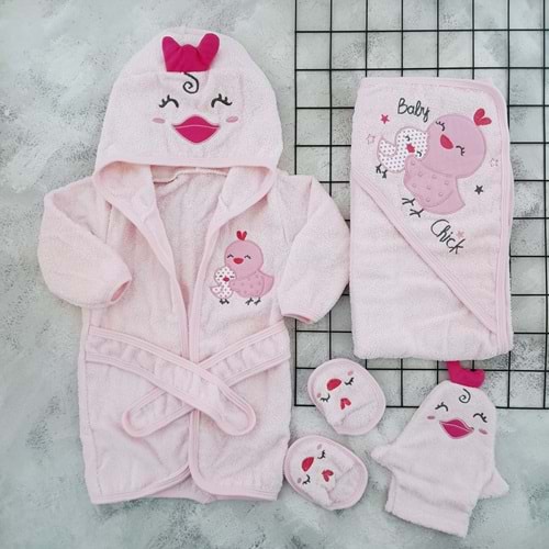 BABY ZUHU CHİCK BORNOZ SETİ - PEMBE