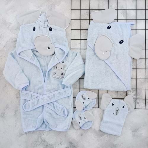 BABY ZUHU FİL BORNOZ SETİ - MAVİ