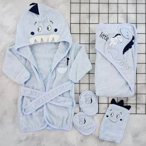 BABY ZUHU DİNOZOR BORNOZ SETİ - MAVİ