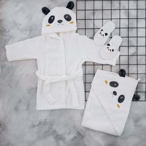 BEBİTOF 30037 PANDA BORNOZ SETİ - KREM