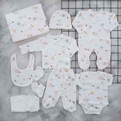 BEBİTOF 10082 ORMAN DESEN 10 LU ZIBIN SET - EKRU