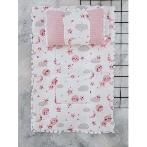 SLEEPY BABY 20245 YILDIZ AY BULUT WAFFLE MÜSLİN ALTAÇMA - PEMBE
