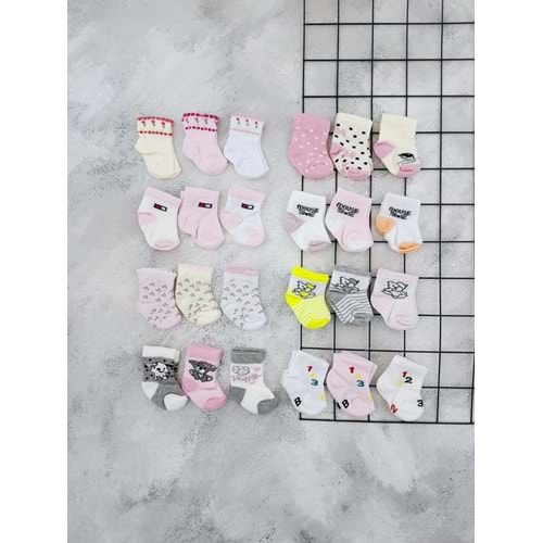 ÖGA 3 LÜ DESENLİ BEBE ÇORAP - KIZ