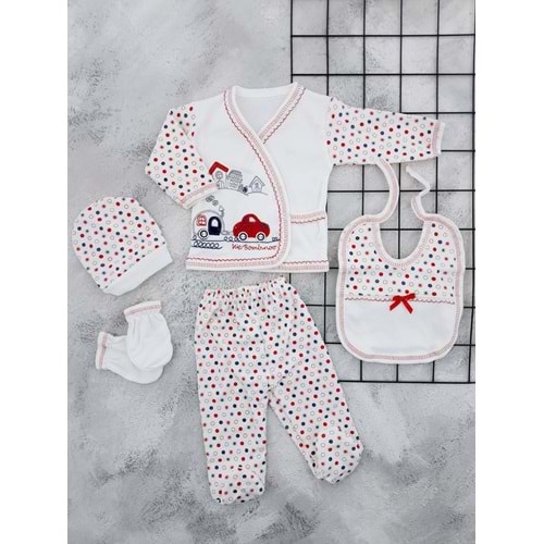 BOMBİNO 007 ARABA NAKIŞLI 5 Lİ ZIBIN SET - KIRMIZI