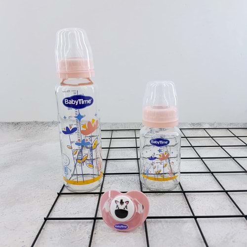 BABYTİME 3 LÜ CAM BİBERON SET - PEMBE