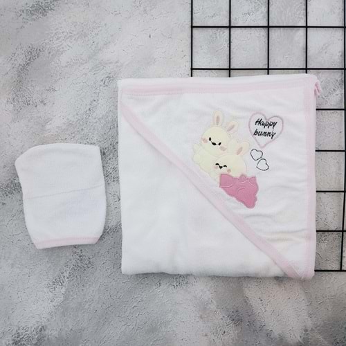 GÜLÜNCE 1024 TAVŞAN NAKIŞLI BEBE HAVLU - PEMBE