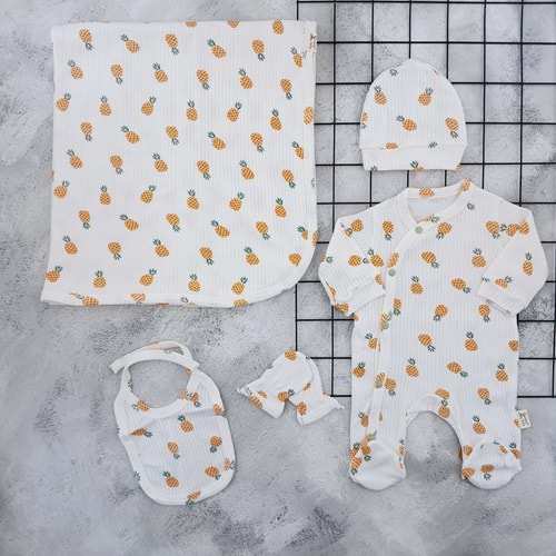 COŞAY BABY 25219 ANANAS BASKILI 5 Lİ TULUM SET - BEJ - 0-3 AY