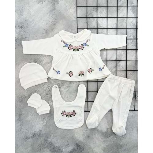 BABY ZUHU 0971 ÇİÇEK NAKIŞLI 5 Lİ ZIBIN SET - BEYAZ