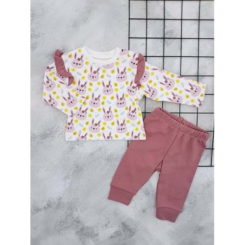 AİRBABY 117 ÇİÇEKLİ TAVŞAN BASKILI MEVSİMLİK TAKIM