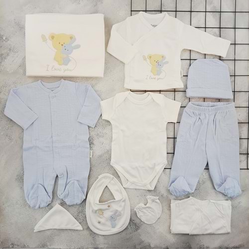 BEBİTOF 10099 SARILAN AYICIK 10 LU ZIBIN SET - MAVİ
