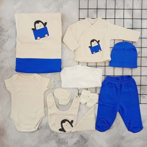 BEBİTOF 10094 ARABALI PENGUEN 10 LU ZIBIN SET - MAVİ