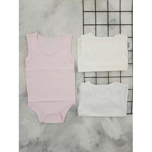 BEBEMER ASKILI 3 LÜ BADİ SET - PEMBE KREM PEMBE