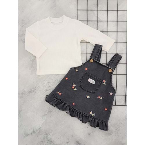 MY KOALA 0608 ÇİÇEK NAKIŞLI KOT ELBİSE