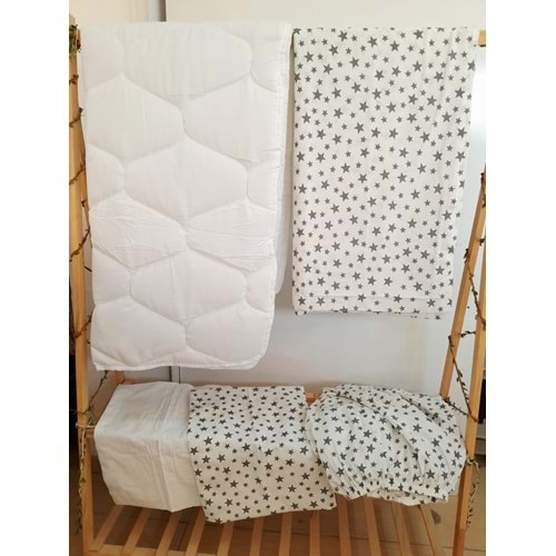 ALİŞ 5 PARÇA YORGANLI YILDIZ NEVRESİM TAKIM - BEYAZ