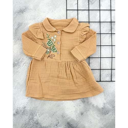 BG 5802 PAPATYA NAKIŞLI MÜSLİN ELBİSE