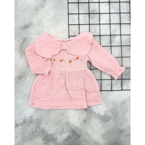 BG 5802 FİYONK YAKALI MÜSLİN ELBİSE