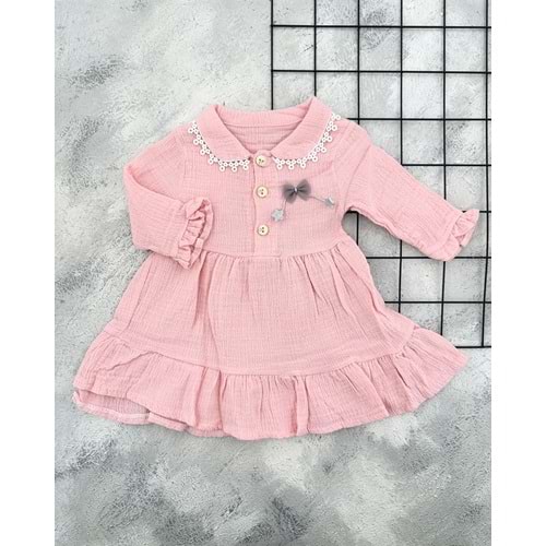 BG 5802 FİSTO YAKA MÜSLİN ELBİSE