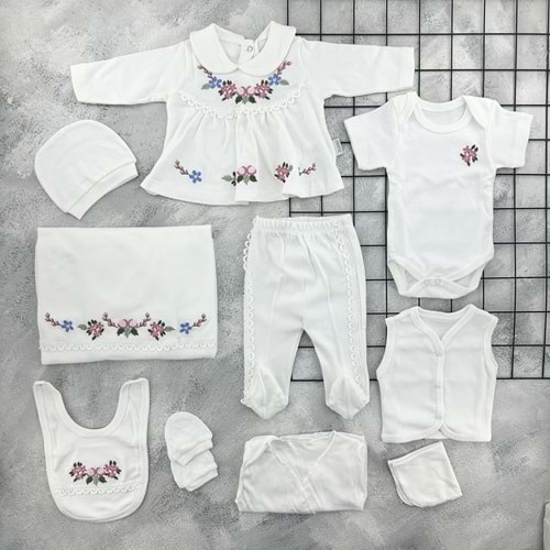 BABY ZUHU 0957 ÇİÇEK NAKIŞLI 11 Lİ ZIBIN SET