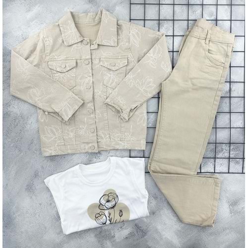 ECOO 3786 ÇİÇEK BASKILI KOT TAKIM