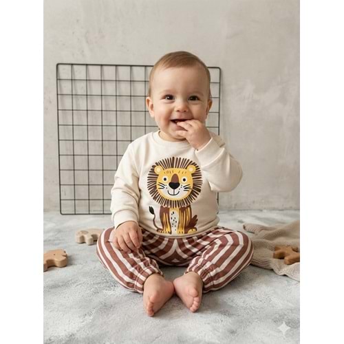 NİKUBY 45326 ÇİZGİLİ ASLAN BASKILI MEVSİMLİK TAKIM