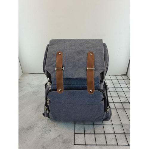 ÖGA BÜYÜK BOY KAPAKLI DÜZ KETEN ANNE SIRT ÇANTASI - GRİ