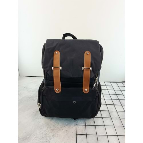 ÖGA BÜYÜK BOY KAPAKLI DÜZ KETEN ANNE SIRT ÇANTASI - SİYAH