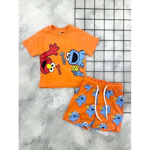 ZR 7047 ELMO&COOKİE BASKILI ŞORT TAKIM