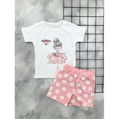 BAMBU 61211 BALERİN BASKILI ŞORT TAKIM (1-4 YAŞ)