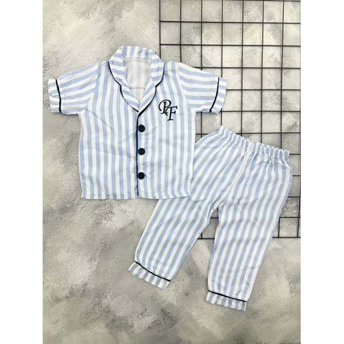 POLİFON 4065 ÇİZGİLİ KISA KOL MAVİ PİJAMA TAKIM